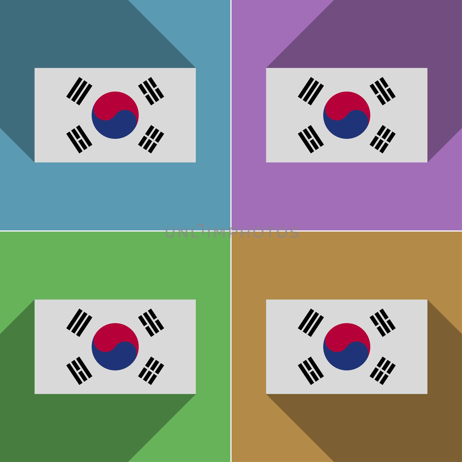 Flags of Korea South. Set of colors flat design and long shadows.  illustration