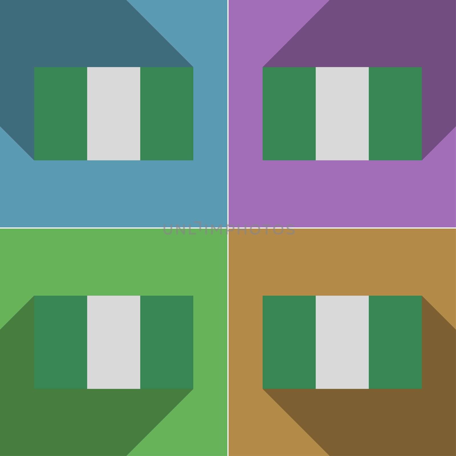 Flags of Nigeria. Set of colors flat design and long shadows.  illustration