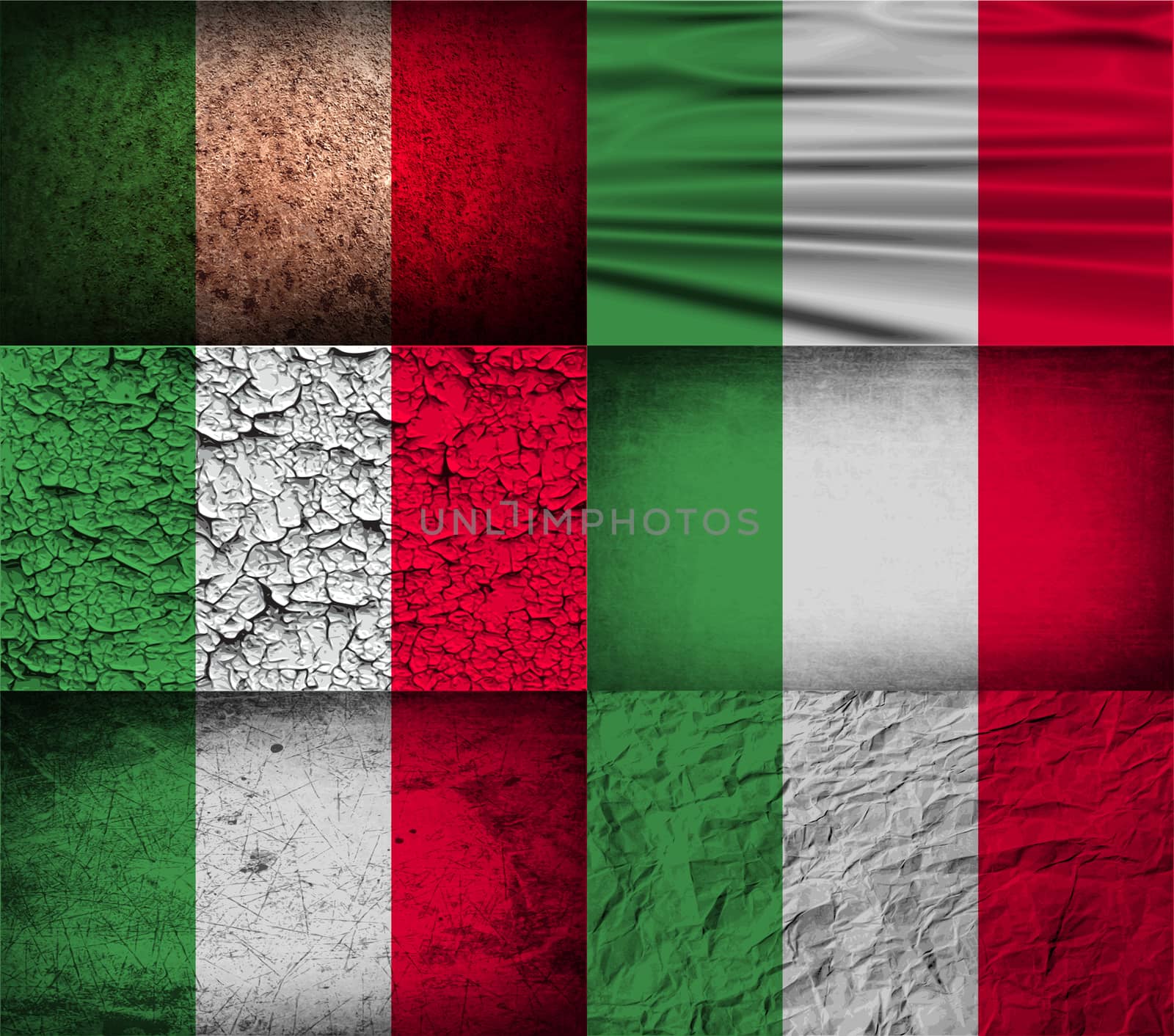 Set of six flags Italy with old texture.  by serhii_lohvyniuk