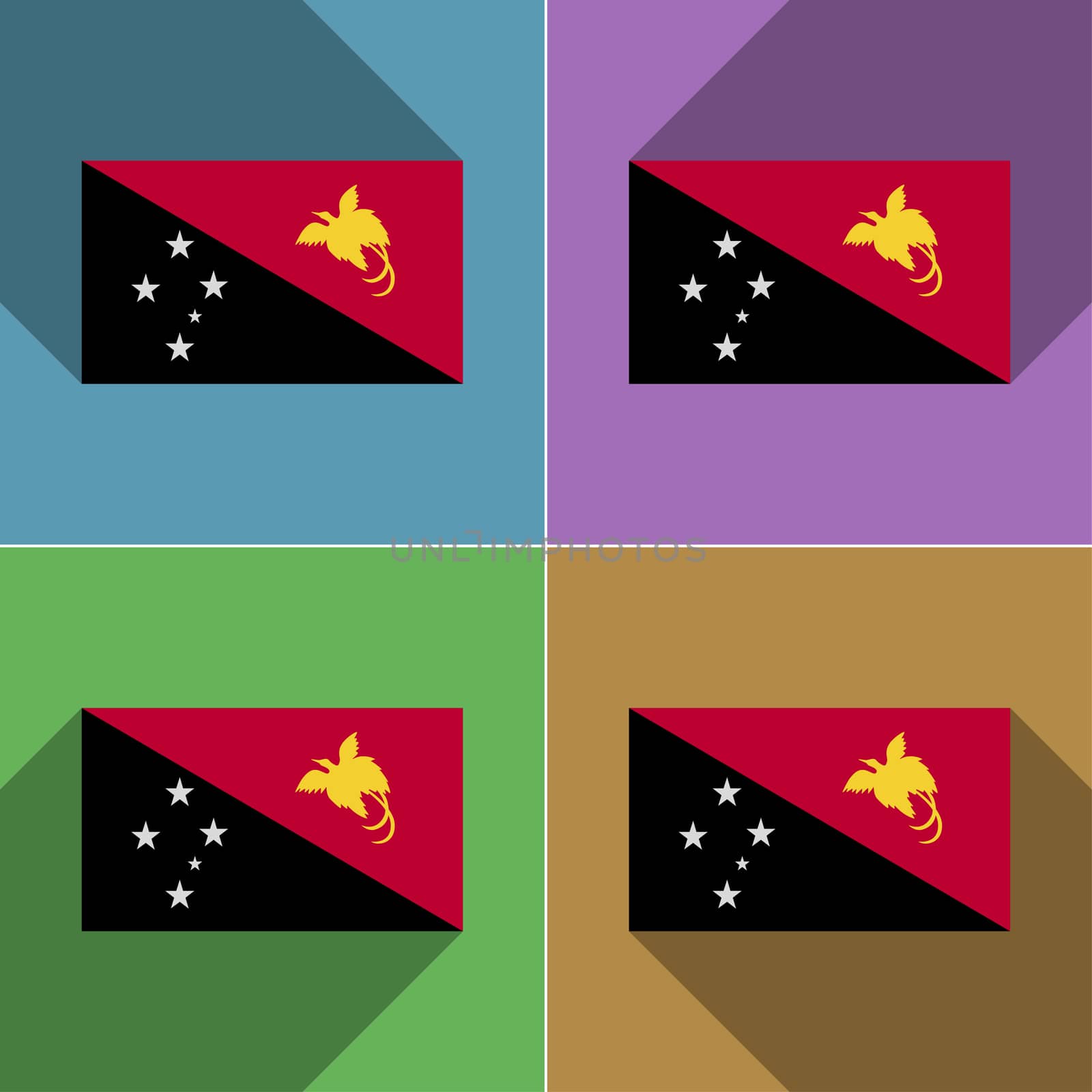 Flags Papua New Guinea. Set of colors flat design and long shadows.  by serhii_lohvyniuk