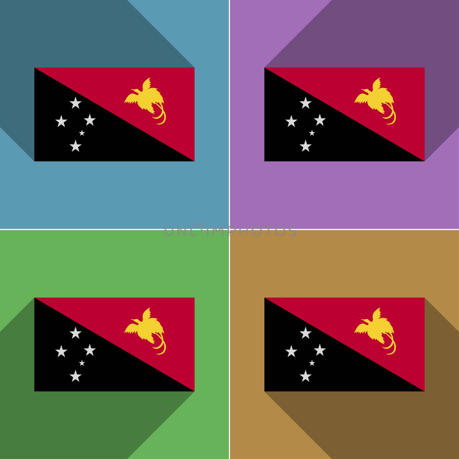 Flags of Papua New Guinea. Set of colors flat design and long shadows.  illustration