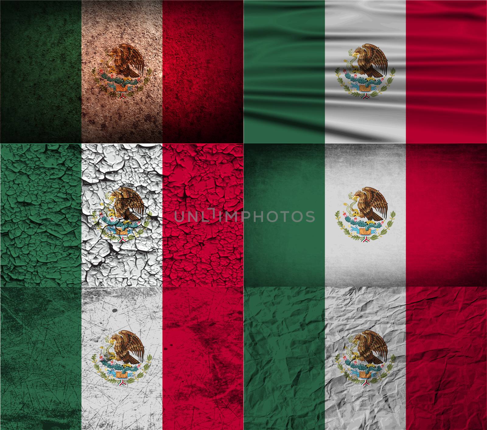 Set of six flags Mexico with old texture.  by serhii_lohvyniuk