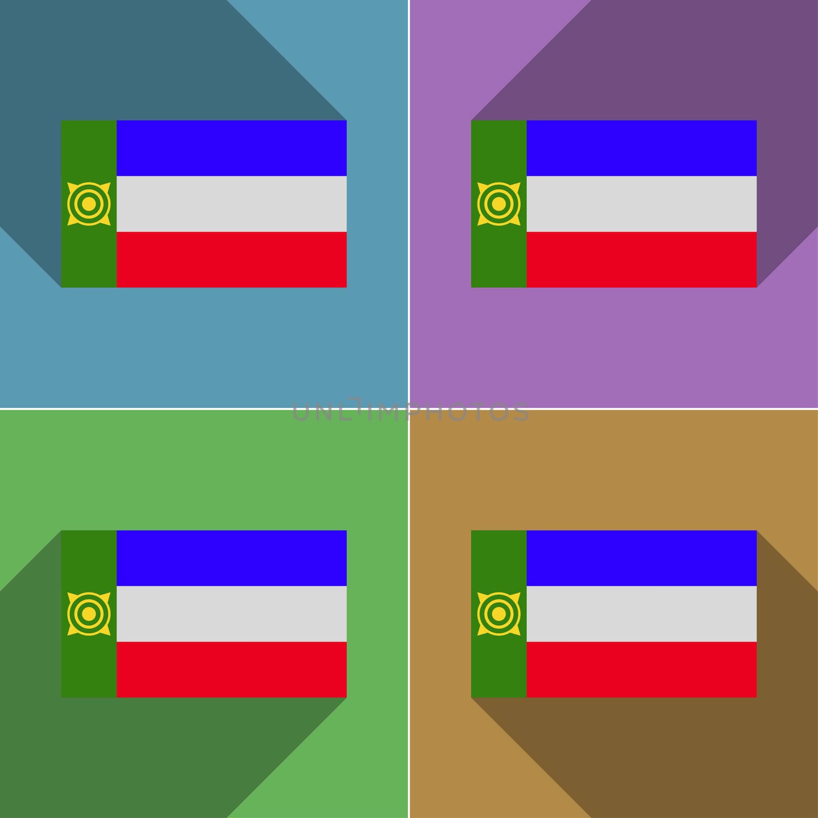 Flags of Khakassia. Set of colors flat design and long shadows.  illustration