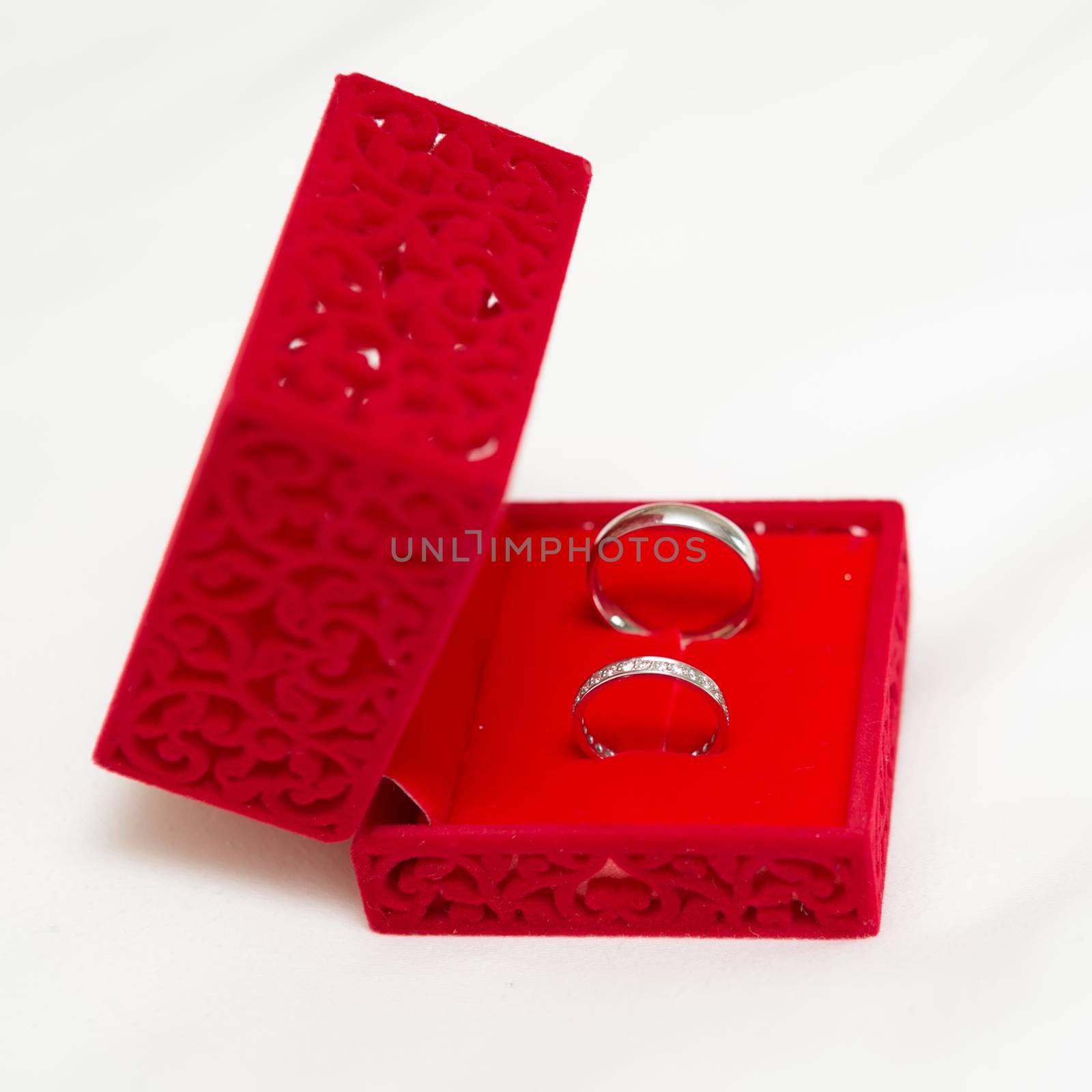 Wedding Ring in Red Velvet Silk Box  by sarymsakov