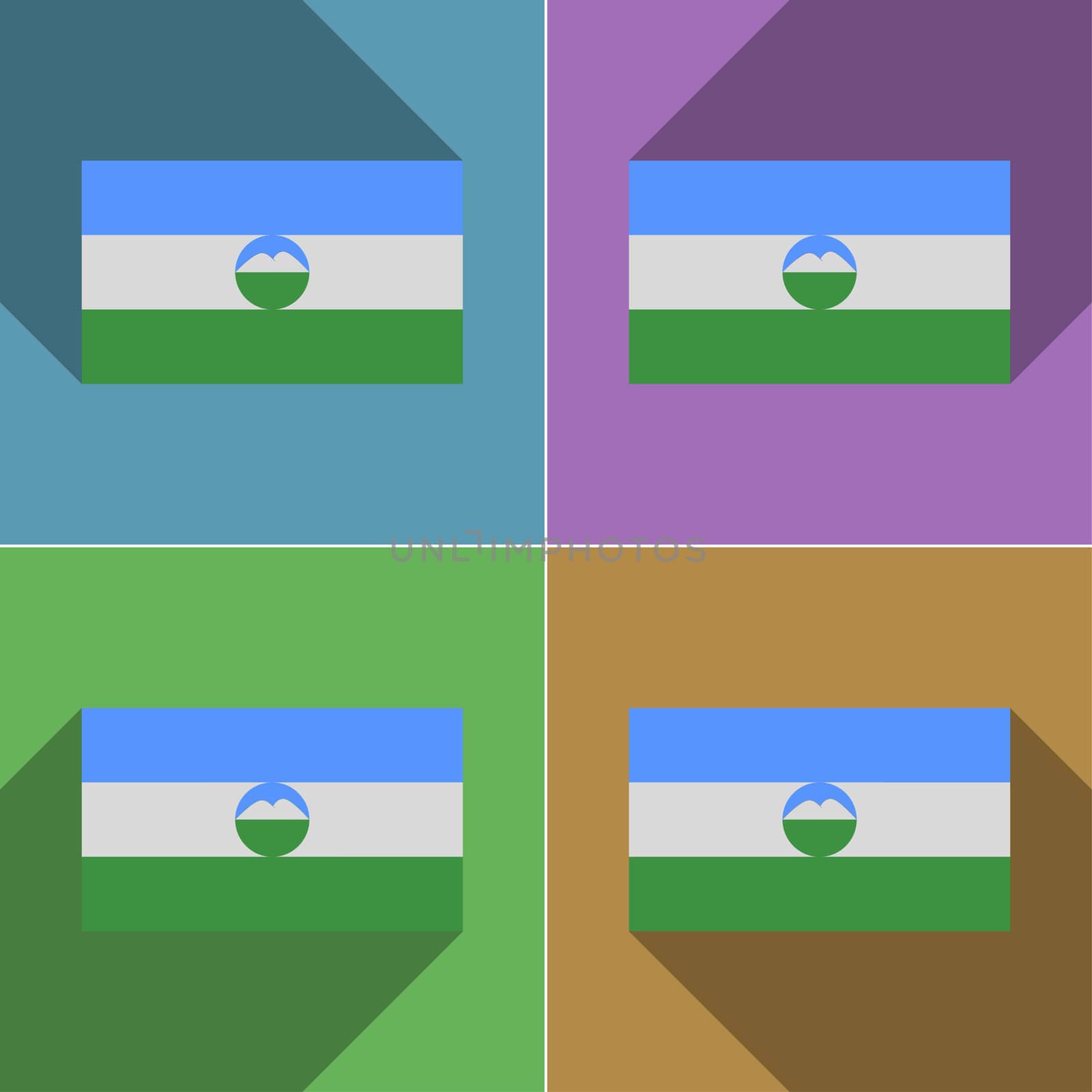 Flags of KabardinoBalkaria. Set of colors flat design and long shadows.  illustration