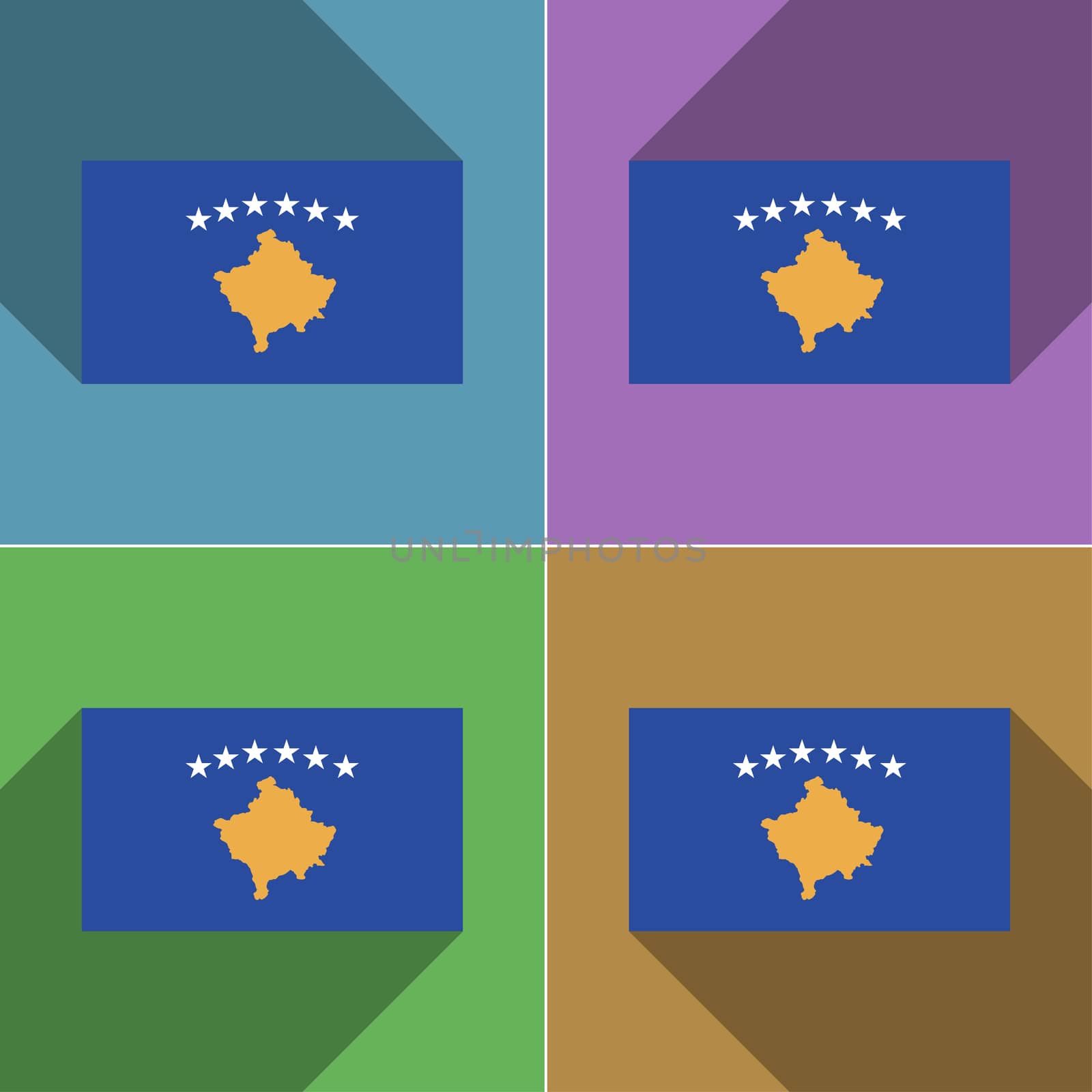Flags of Kosovo. Set of colors flat design and long shadows.  illustration