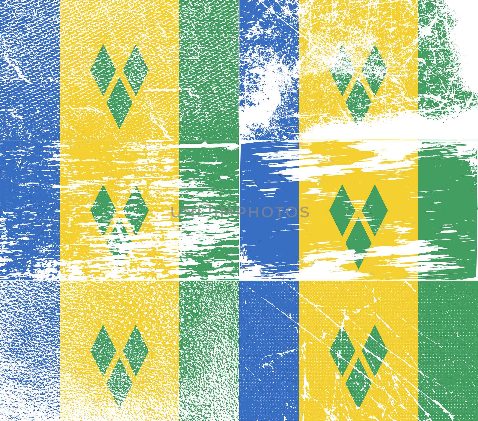 Flag of Saint Vincent and The Grenadines with old texture.  illustration