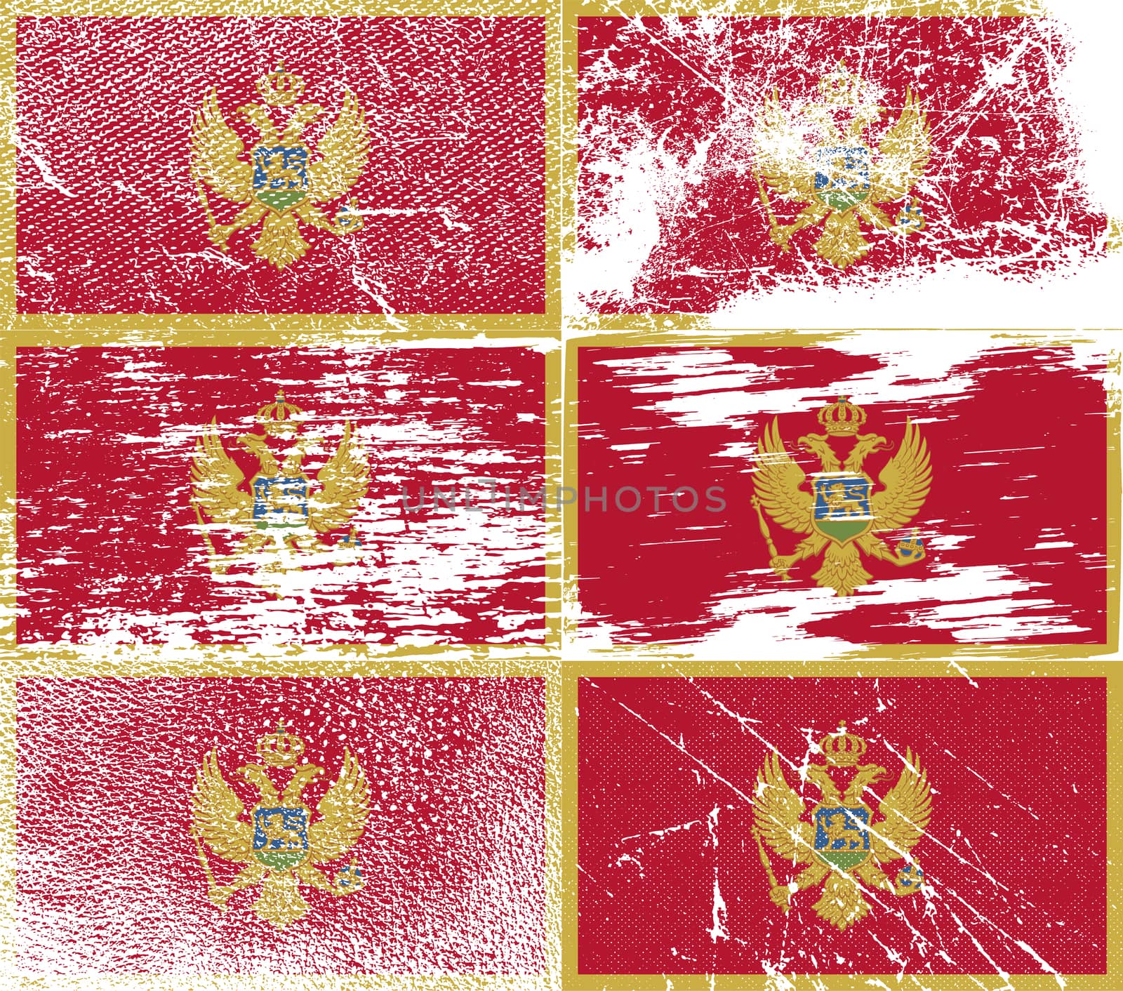 Flag of Montenegro with old texture.  illustration