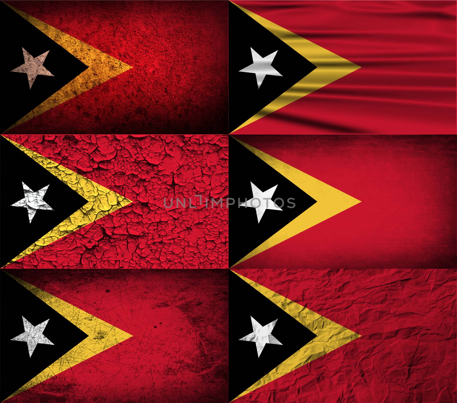 Flag of East Timor with old texture.  illustration