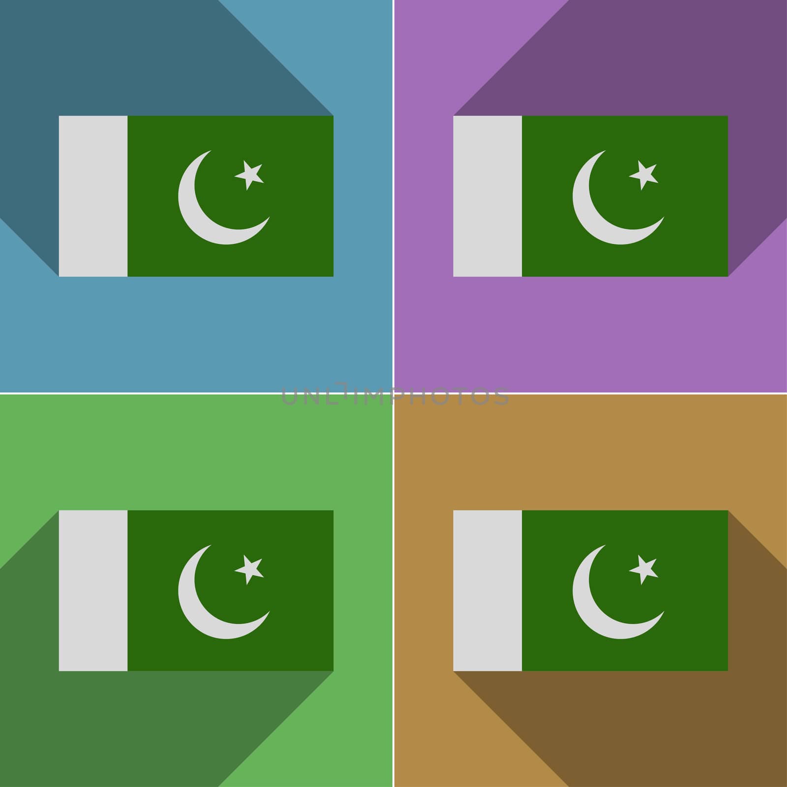 Flags of Pakistan. Set of colors flat design and long shadows.  illustration