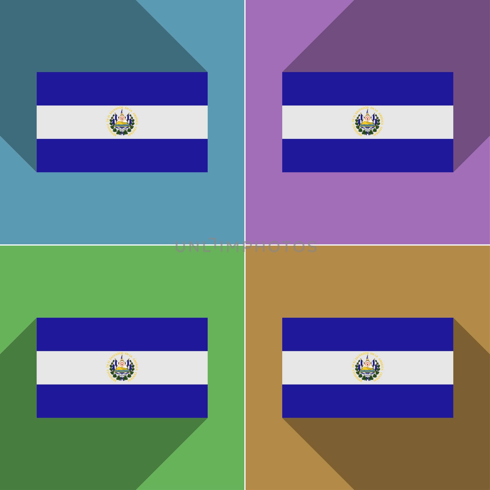 Flags of El Salvador. Set of colors flat design and long shadows.  illustration