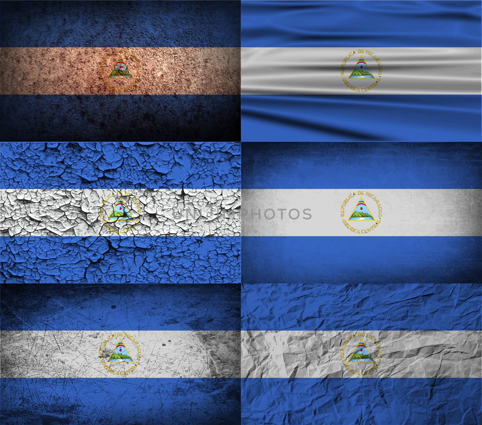 Flag of Nicaragua with old texture.  illustration