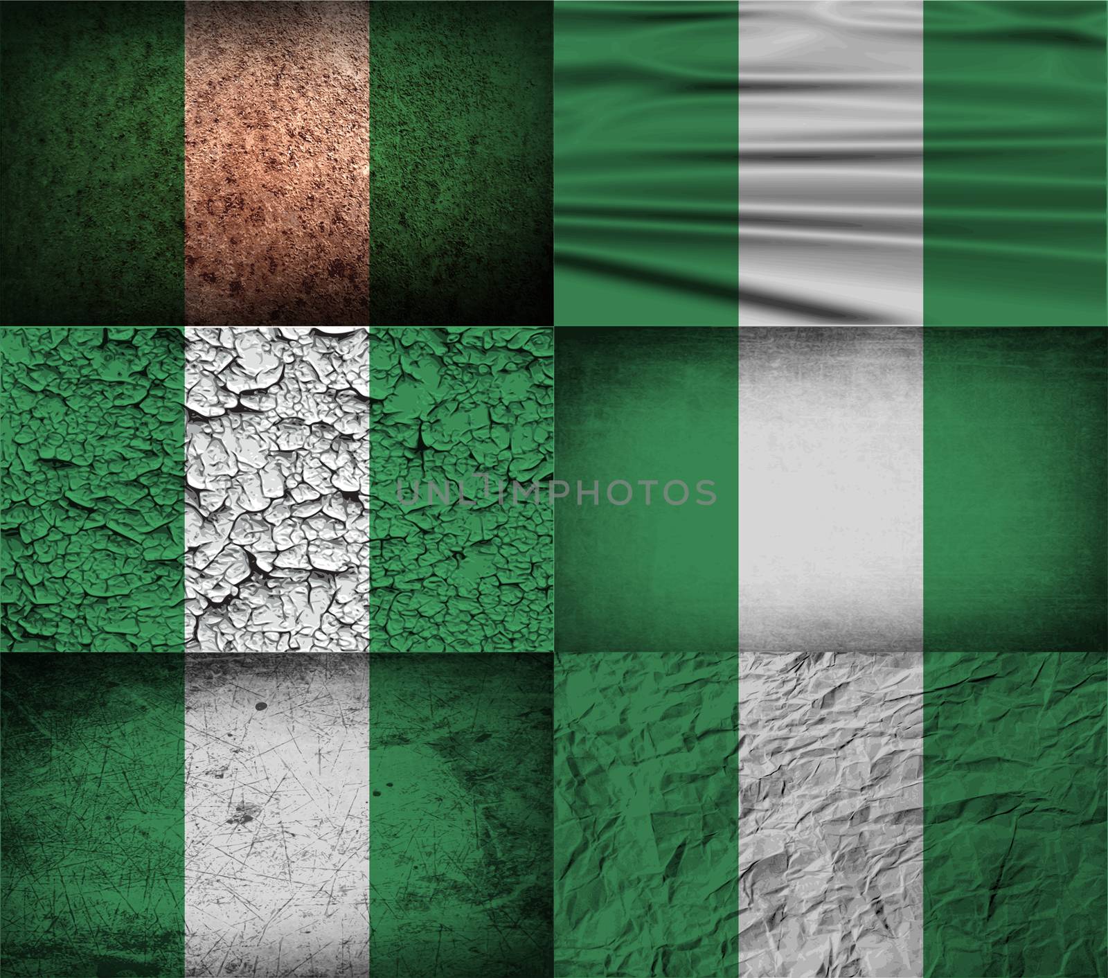 Set of six flags Nigeria with old texture.  by serhii_lohvyniuk