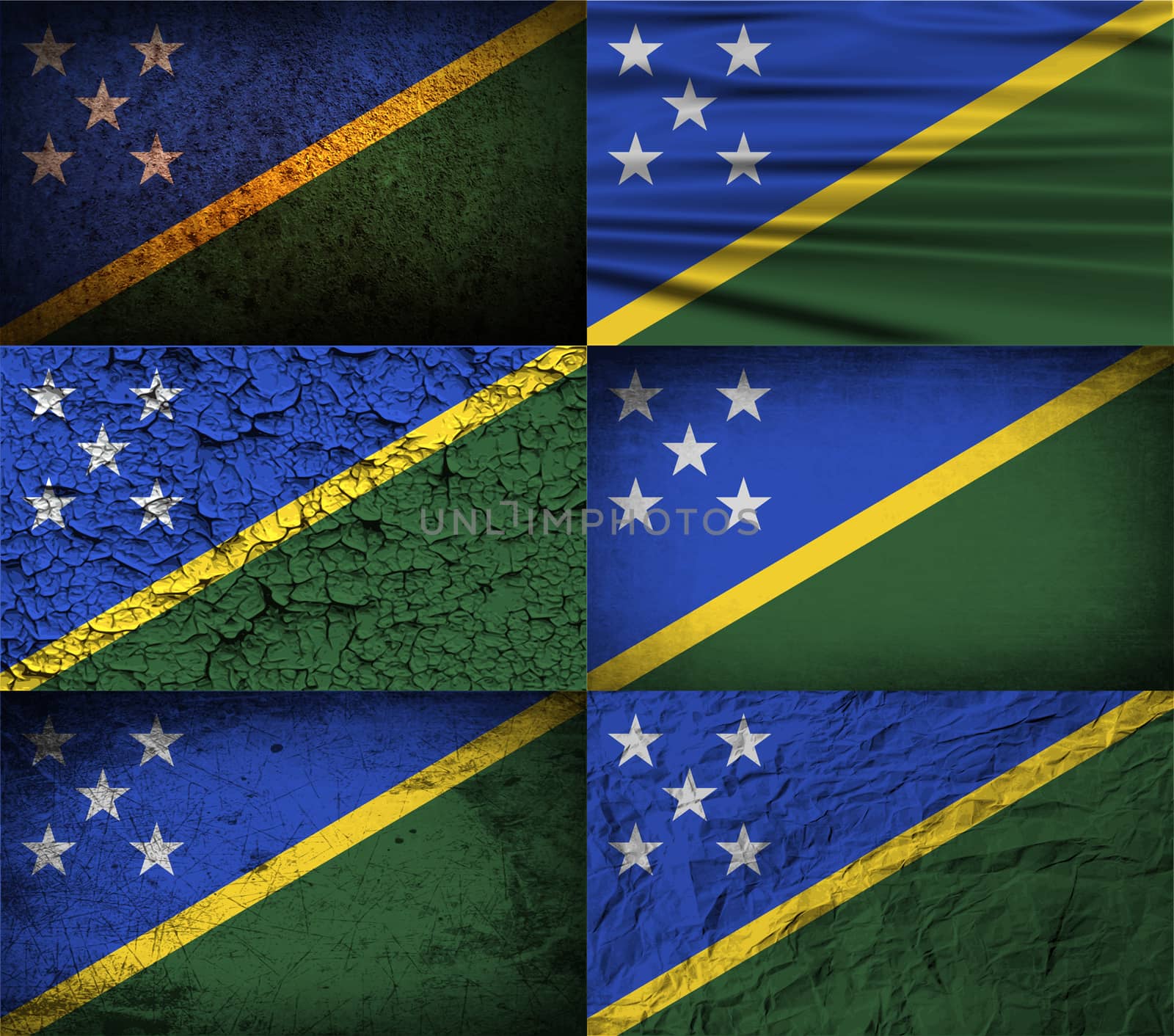 Flag of Solomon Islands with old texture.  illustration