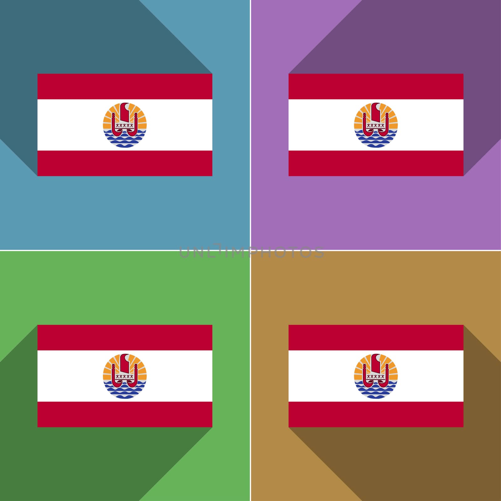 Flags of french polynesia. Set of colors flat design and long shadows.  illustration