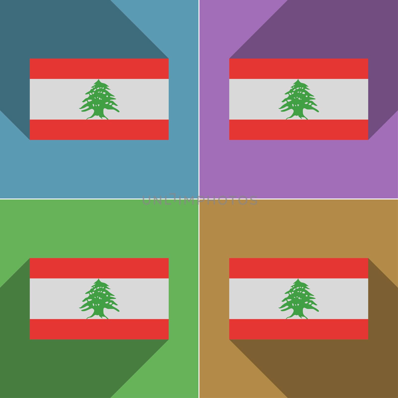 Flags of Lebanon. Set of colors flat design and long shadows.  illustration