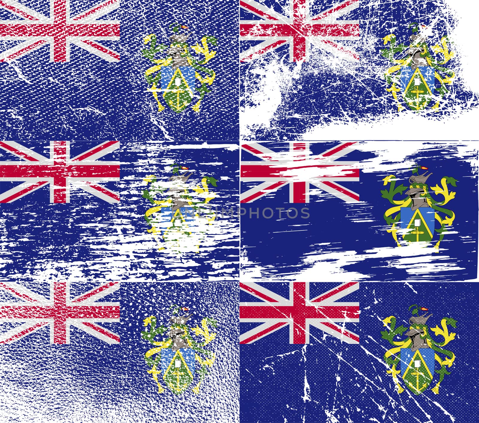 Set of six flags Pitcairn Islands with old texture.  by serhii_lohvyniuk