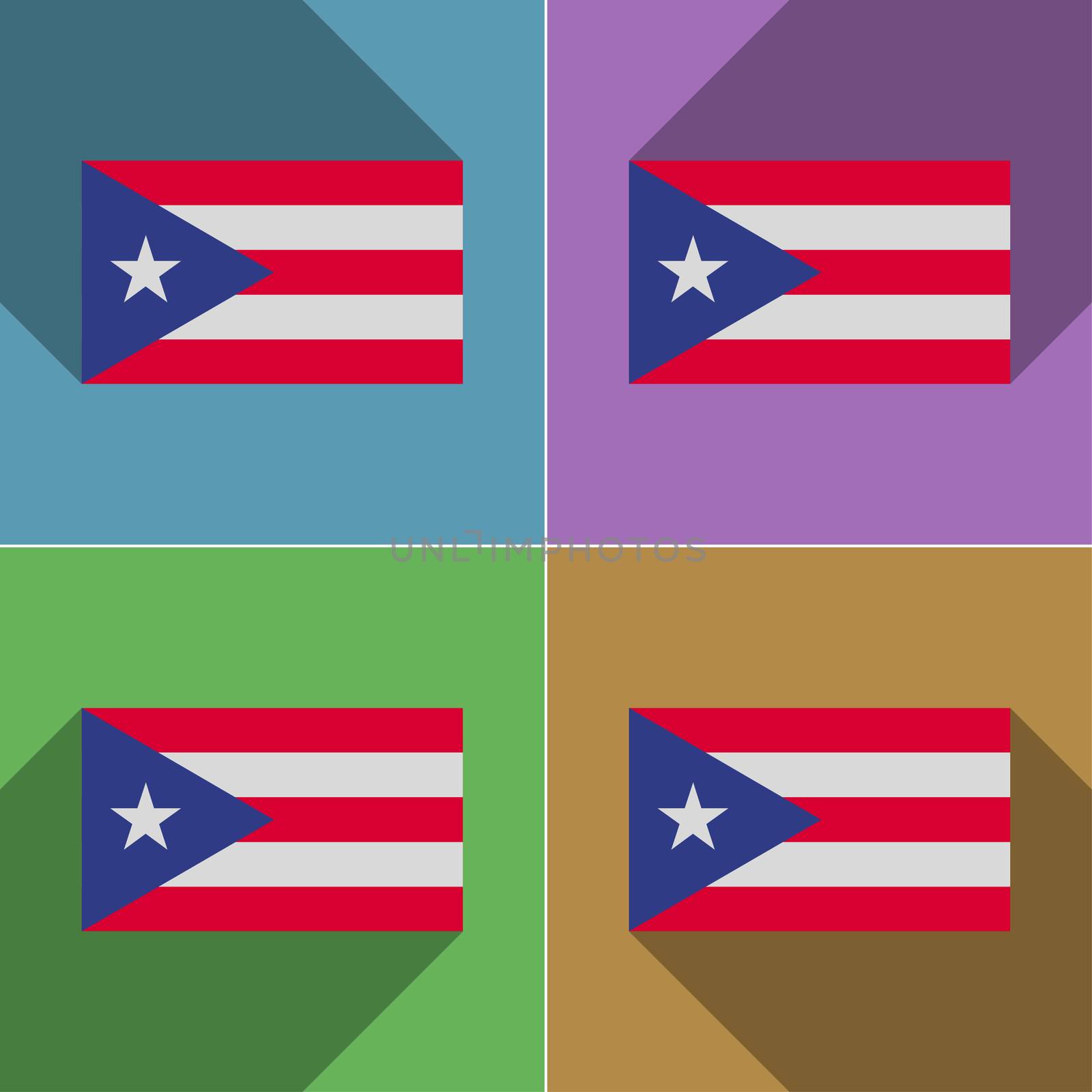 Flags of Purto Rico. Set of colors flat design and long shadows.  illustration