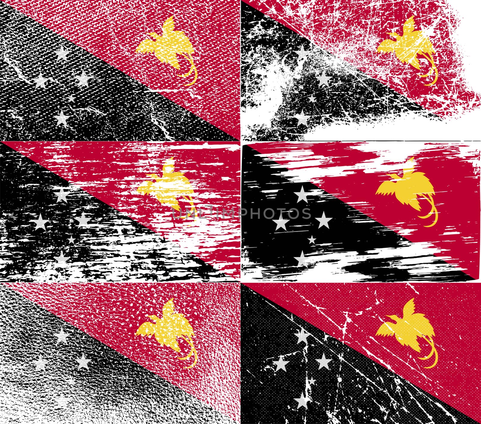 Flag of Papua New Guinea with old texture.  illustration