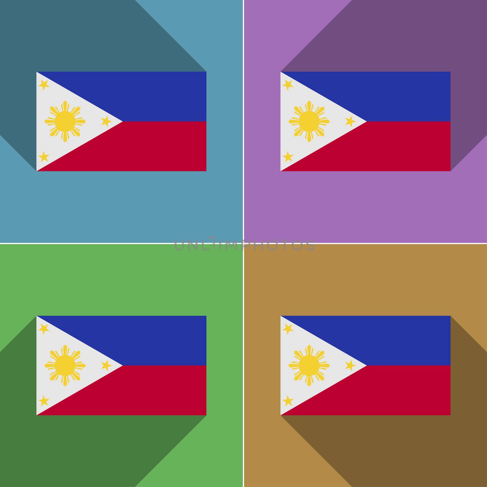 Flags of Philippiines. Set of colors flat design and long shadows.  illustration
