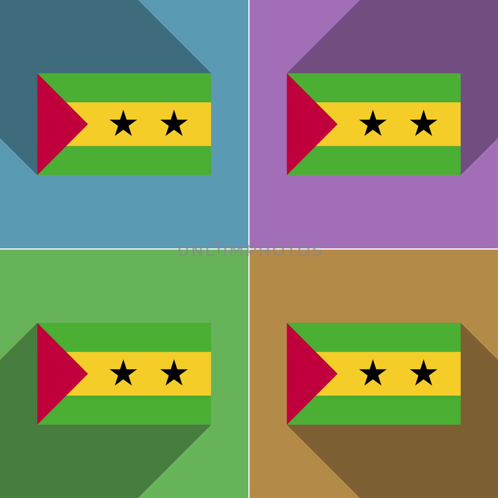 Flags of Sao Tome and Principe. Set of colors flat design and long shadows.  illustration