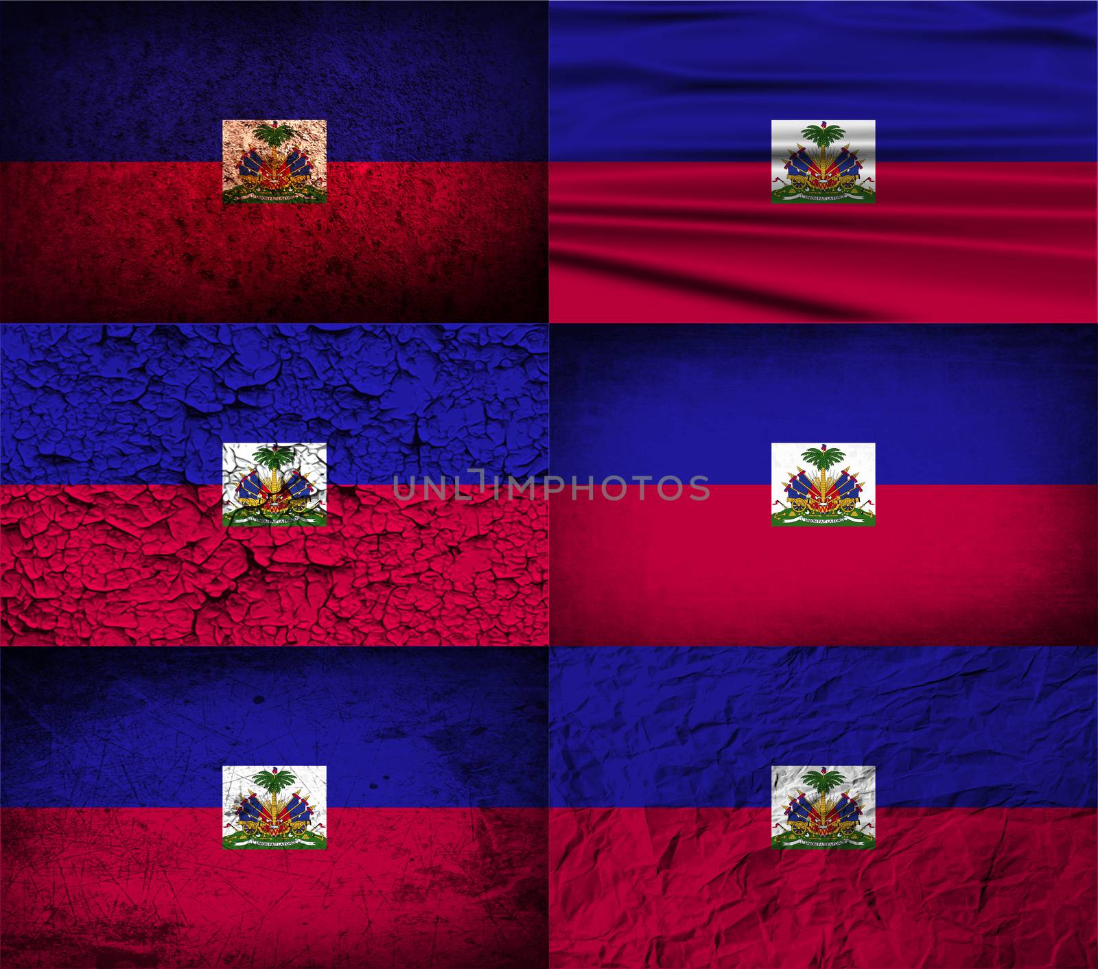 Set of six flags Haiti with old texture.  by serhii_lohvyniuk