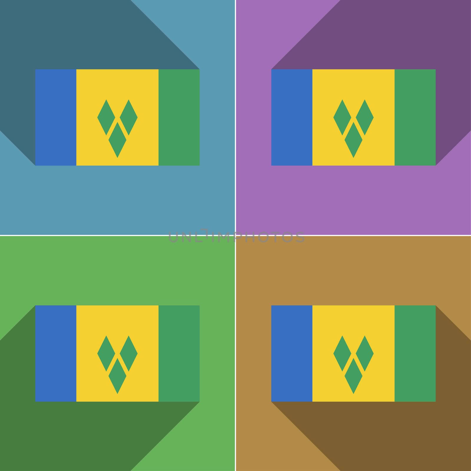 Flags Saint Vincent Grenadines. Set of colors flat design and long shadows.  by serhii_lohvyniuk
