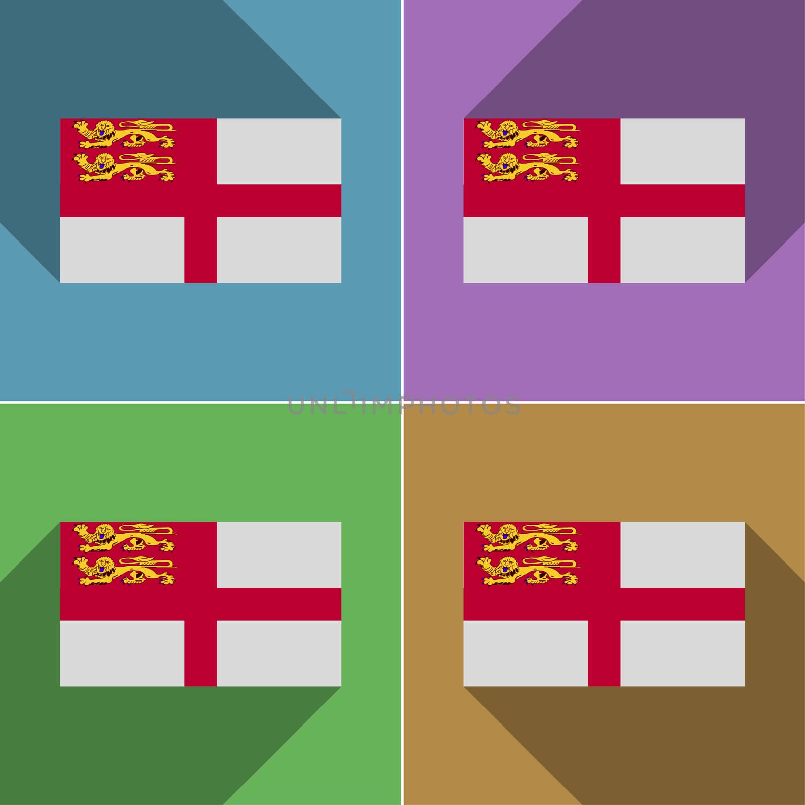 Flags of Sark. Set of colors flat design and long shadows.  illustration