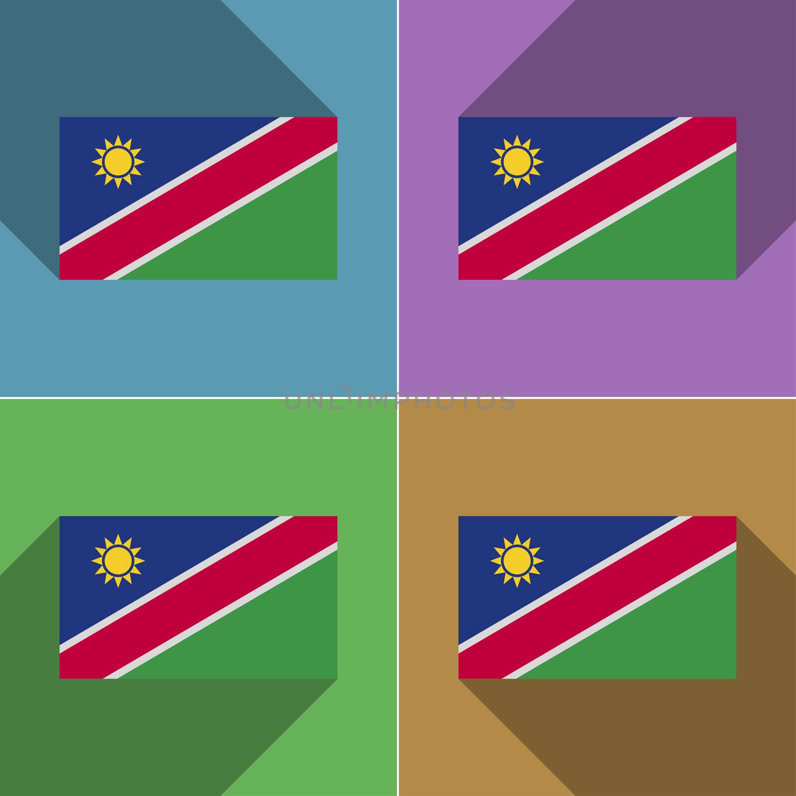 Flags of Namibia. Set of colors flat design and long shadows.  illustration