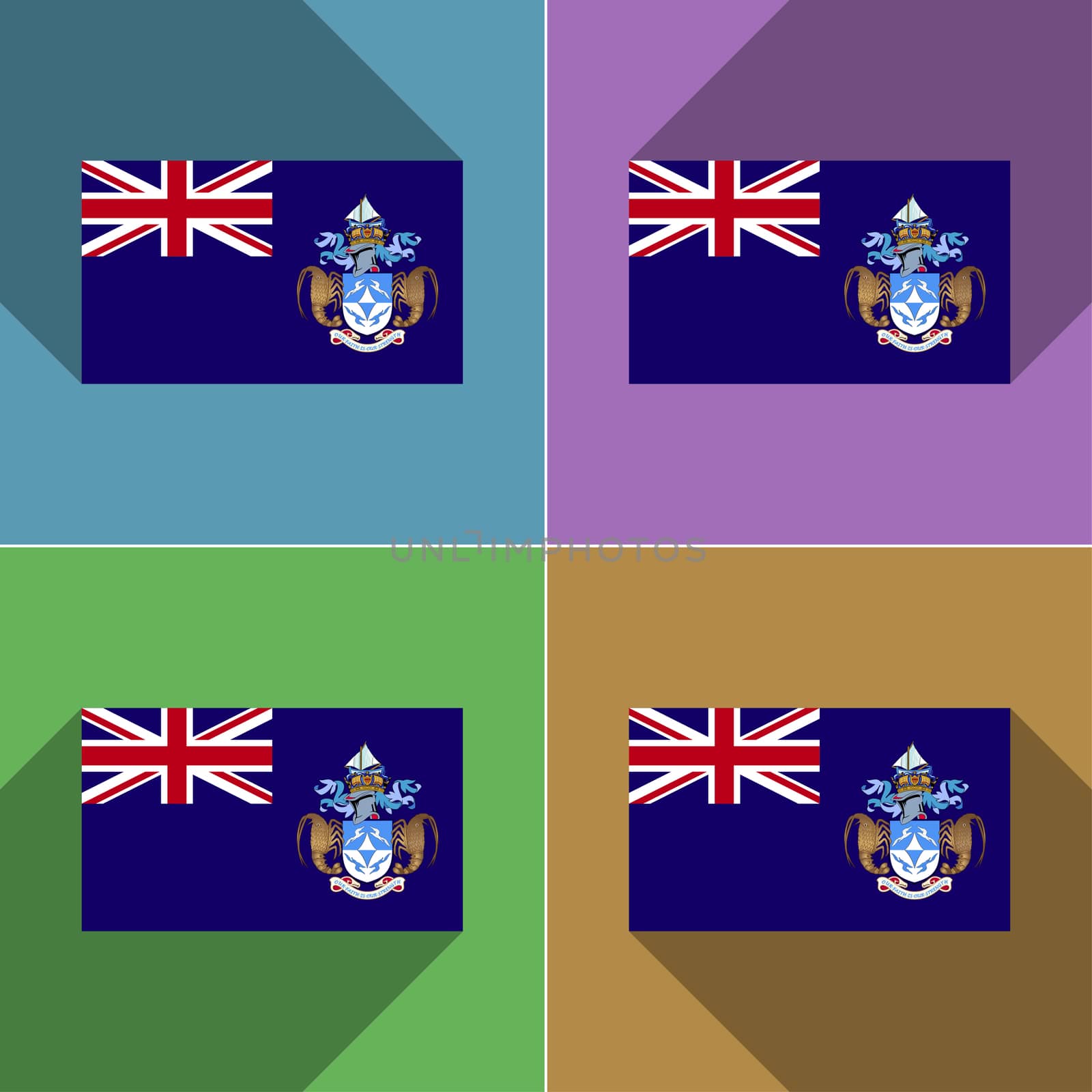 Flags of Tristan da Cunha. Set of colors flat design and long shadows.  illustration