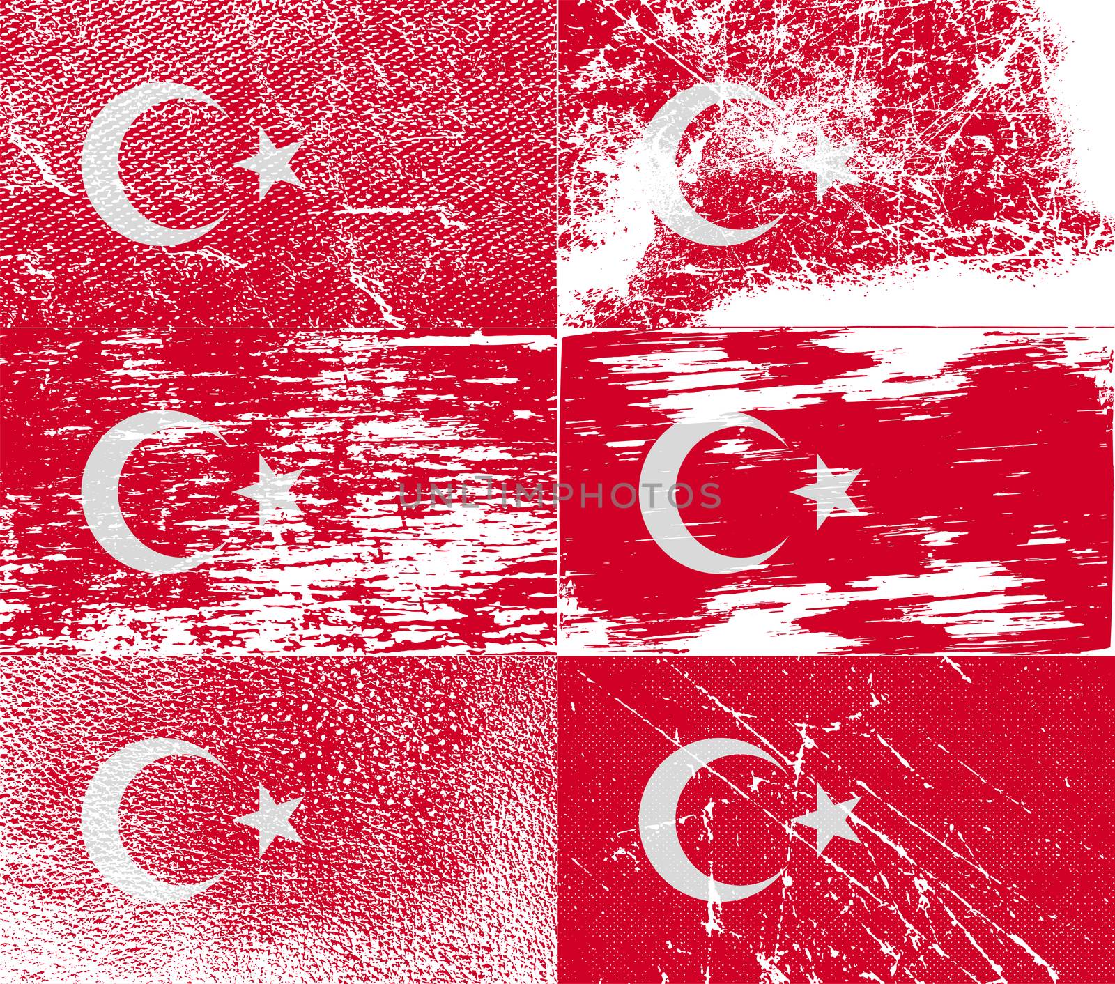 Set of six flags Turkey with old texture.  by serhii_lohvyniuk