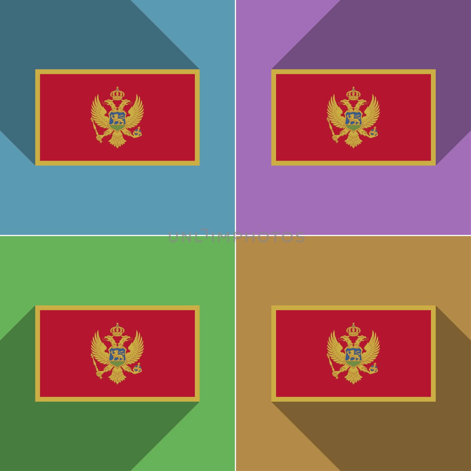 Flags of Montenegro. Set of colors flat design and long shadows.  illustration