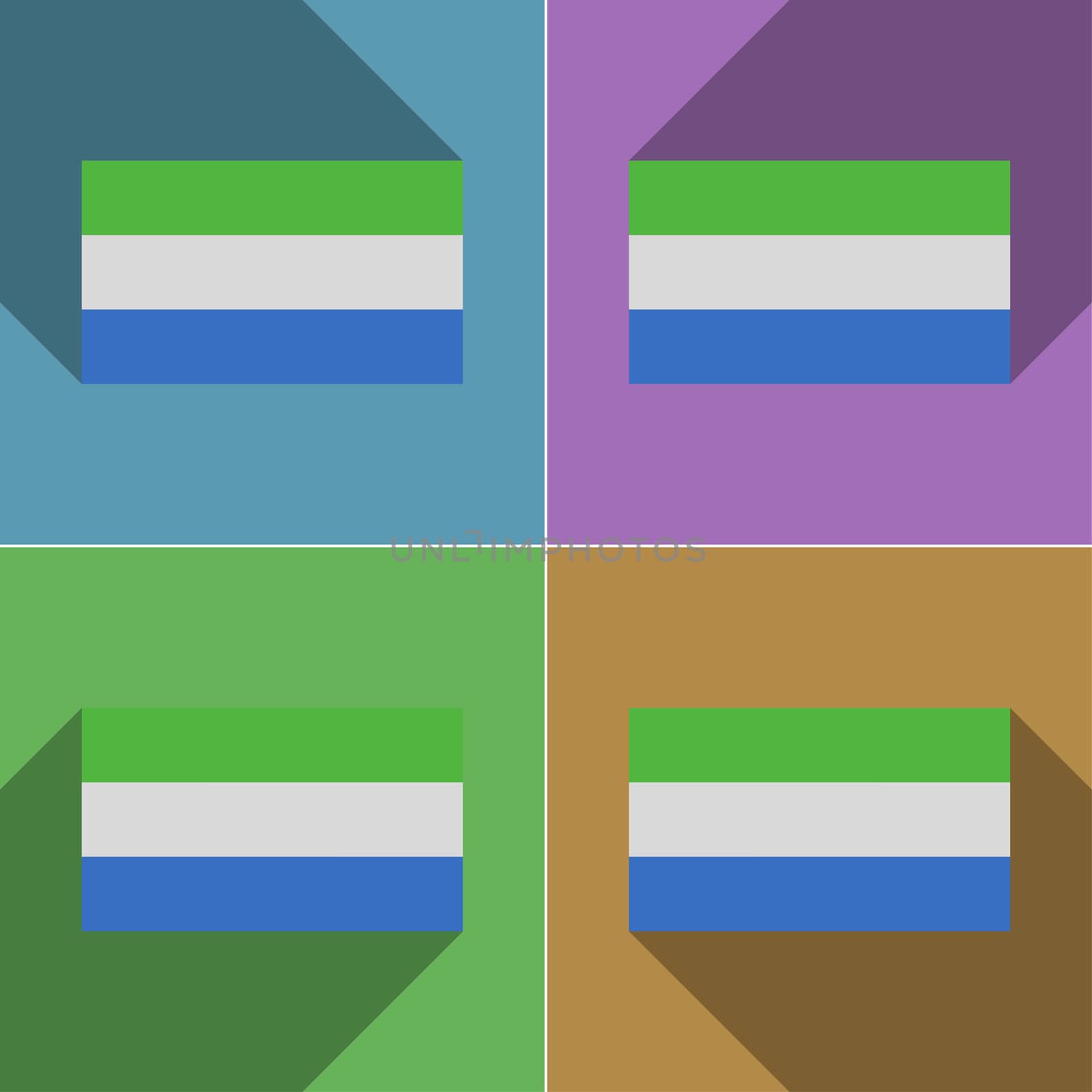 Flags of SIERRA lEONE. Set of colors flat design and long shadows.  illustration