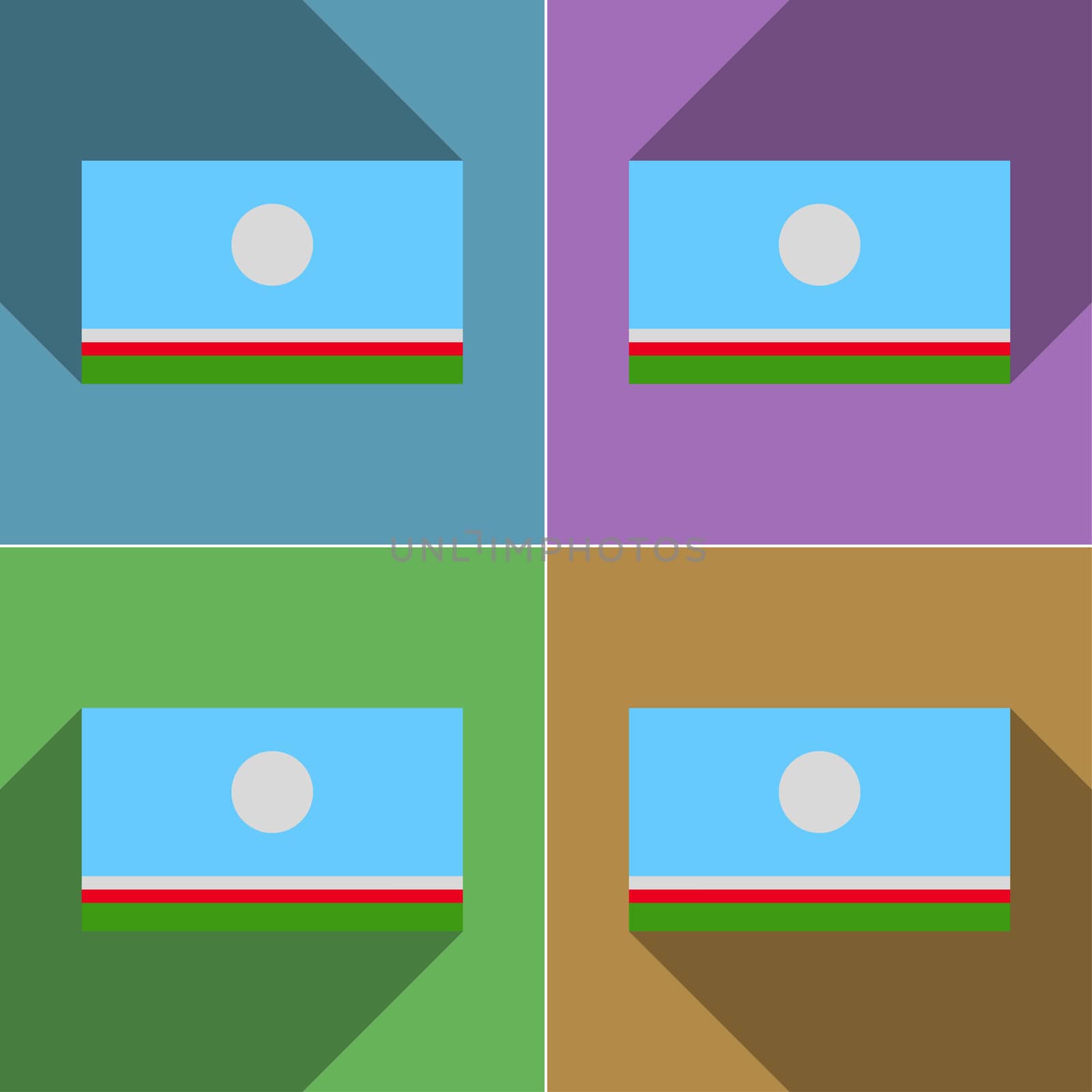 Flags of Sakha Republic. Set of colors flat design and long shadows.  illustration