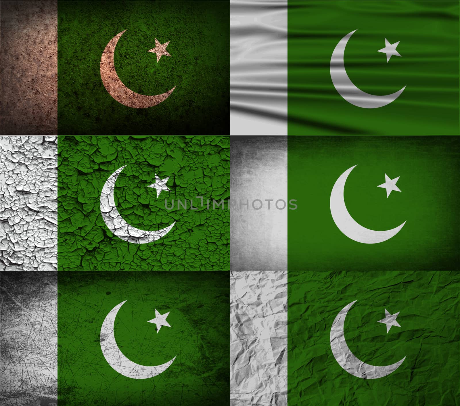 Set of six flags Pakistan with old texture.  by serhii_lohvyniuk
