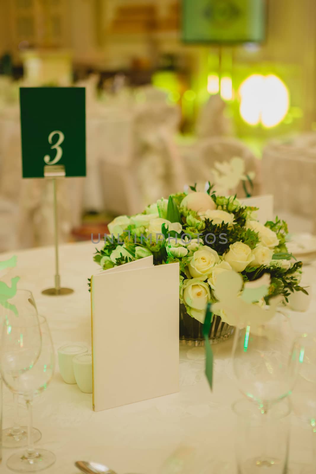 Elegant table set up for wedding banquet by sarymsakov