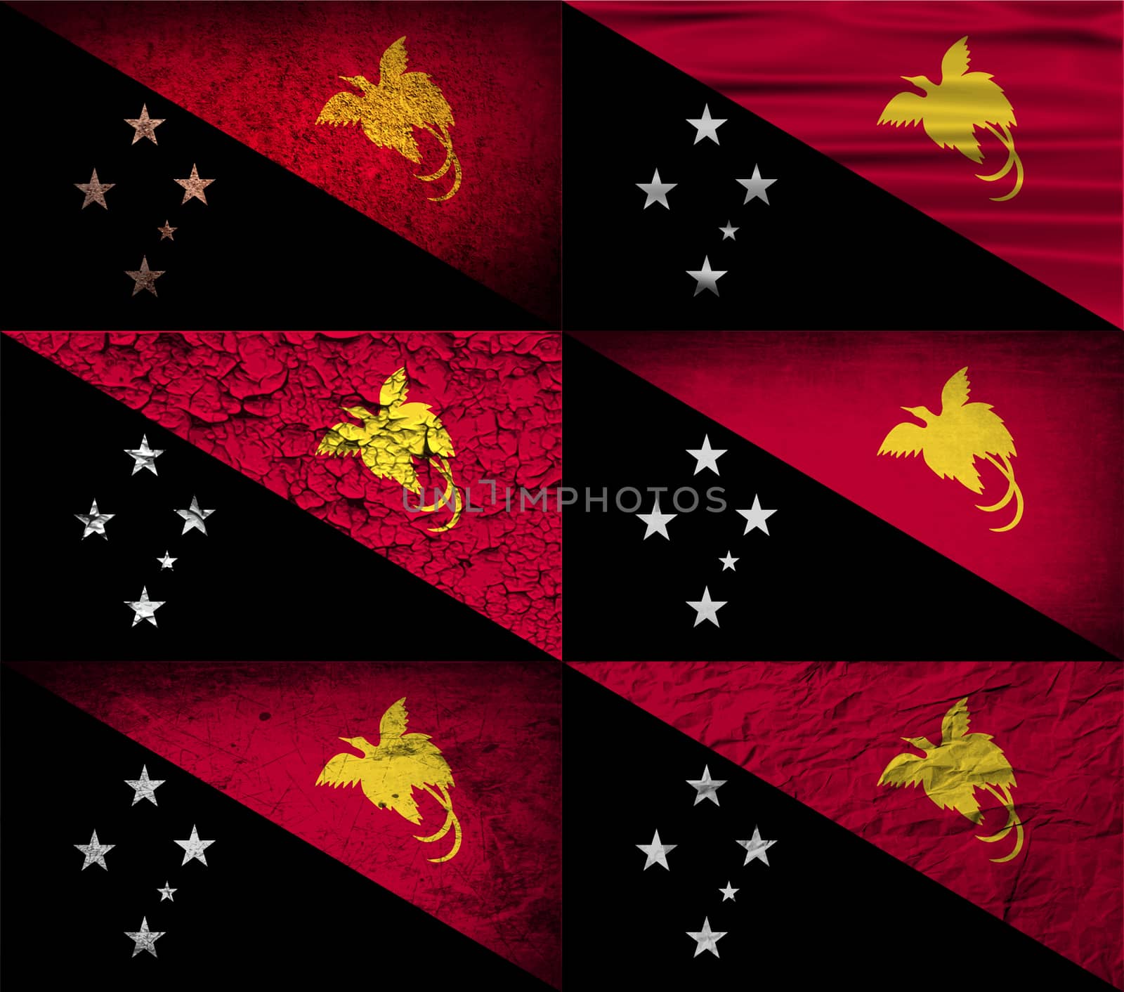 Flag of Papua New Guinea with old texture.  illustration