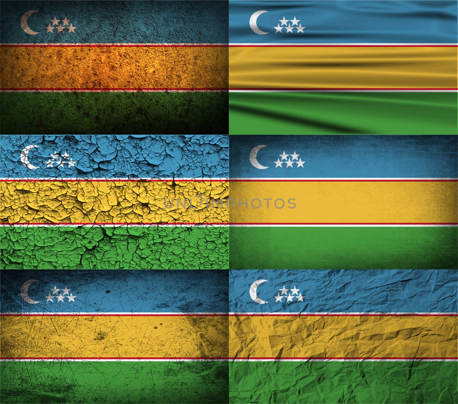 Set of six flags Karakalpakstan with old texture.  by serhii_lohvyniuk