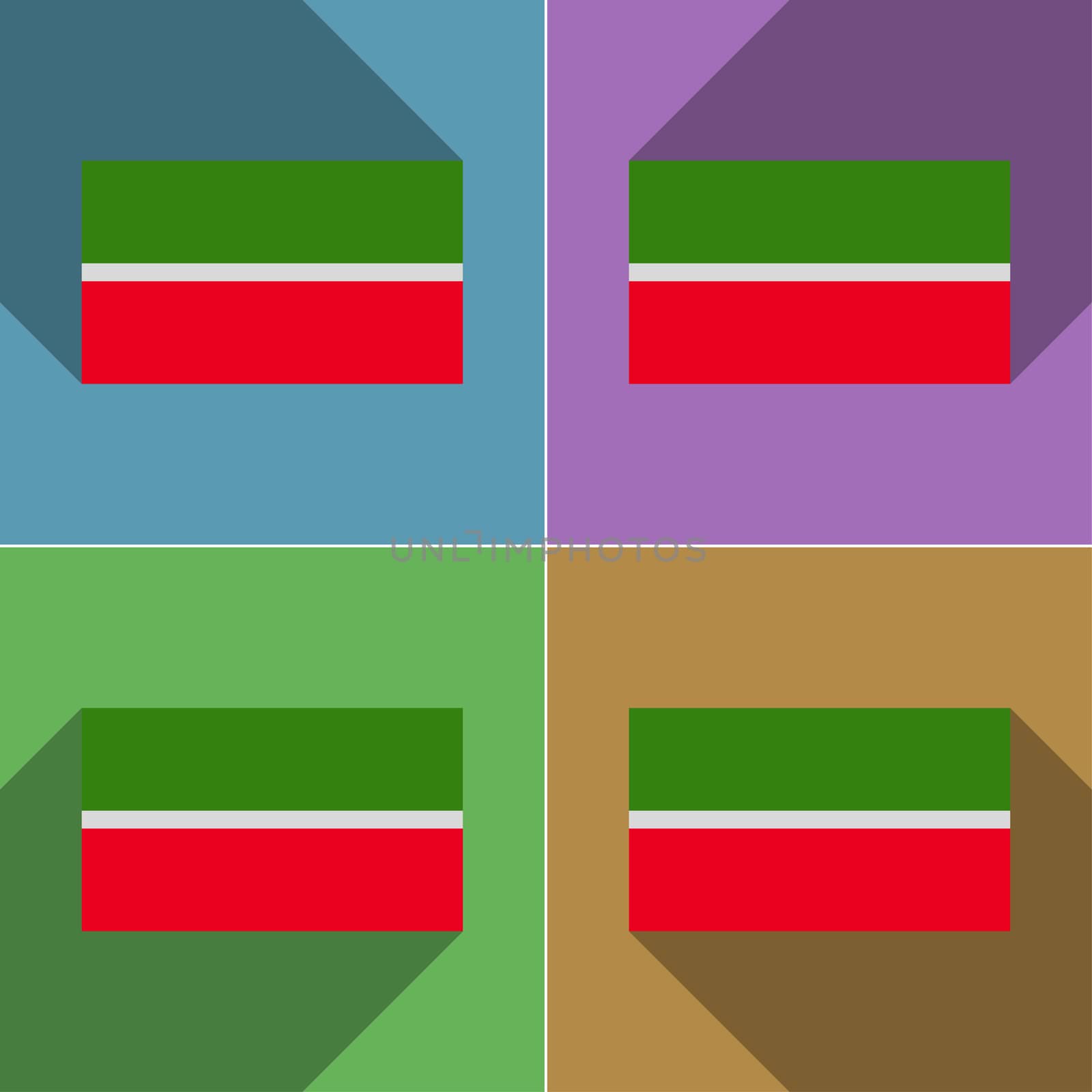 Flags of Tatarstan. Set of colors flat design and long shadows.  illustration