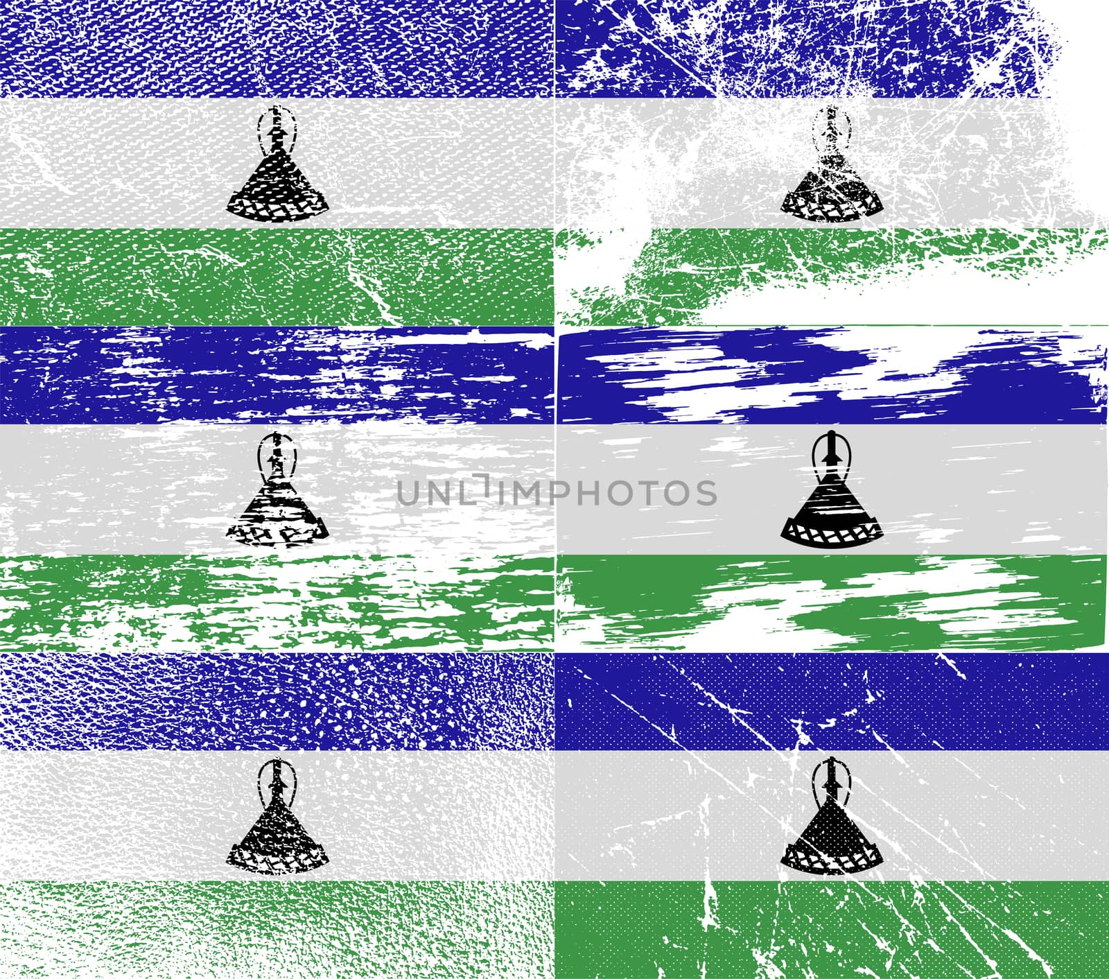 Flag of Lesotho with old texture.  illustration