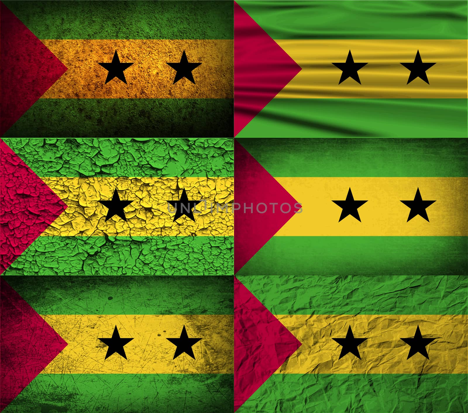 Flag of Sao Tome and Principe with old texture.  illustration