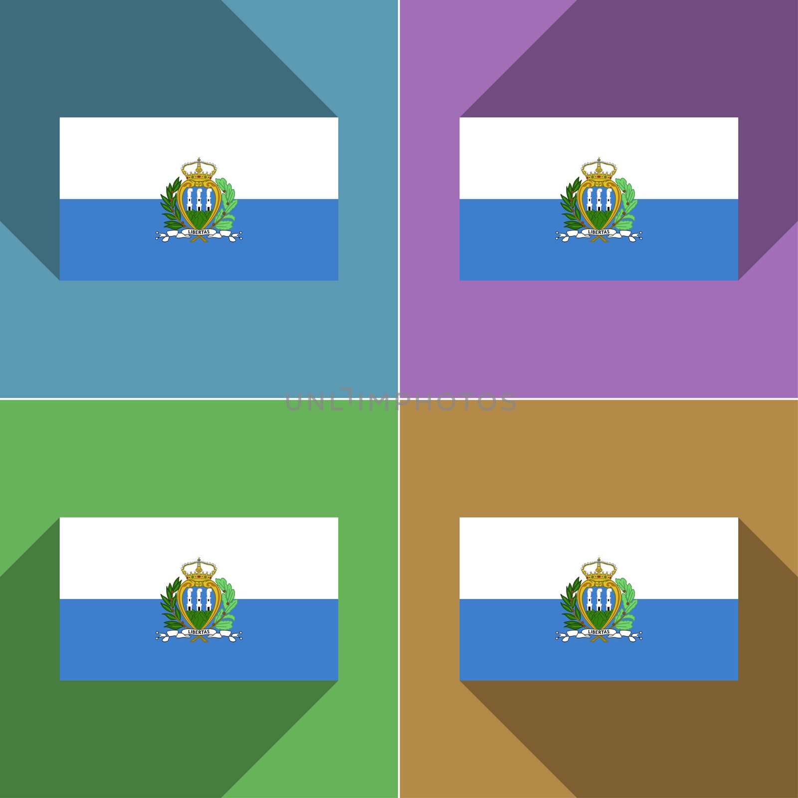 Flags of San Marino. Set of colors flat design and long shadows.  illustration