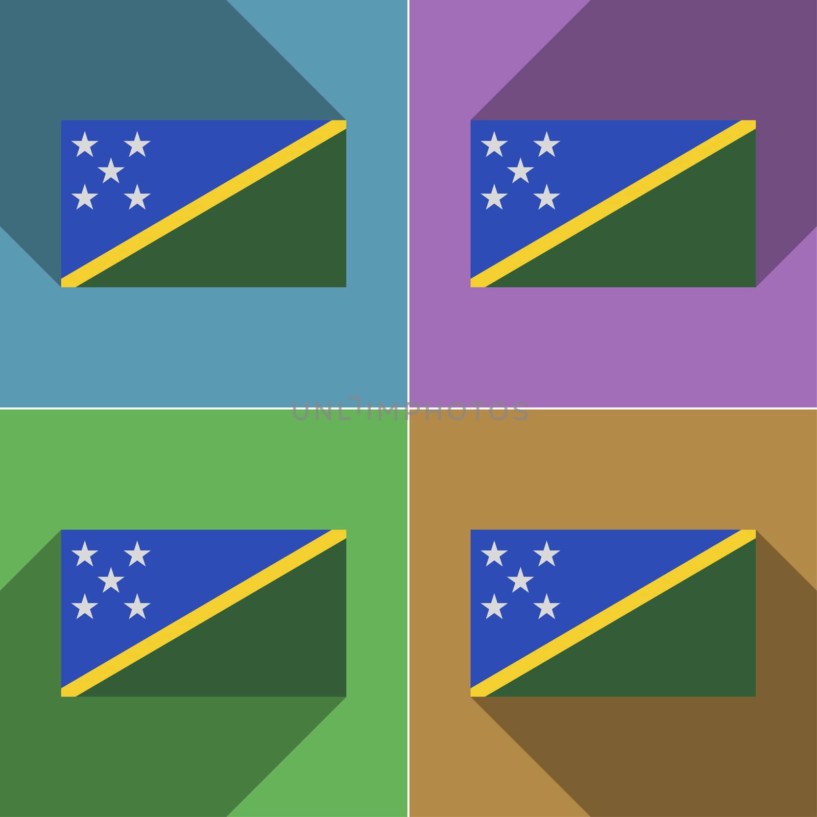 Flags of Solomon Islands. Set of colors flat design and long shadows.  illustration