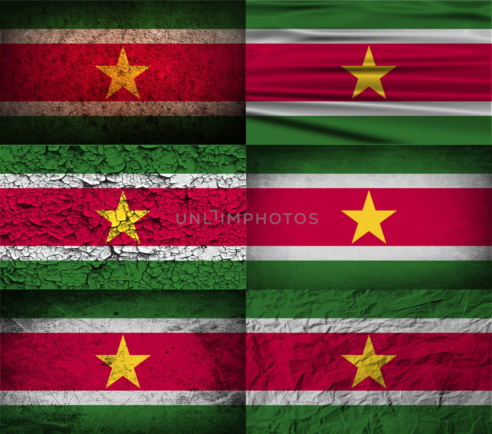 Flag of Suriname with old texture.  illustration