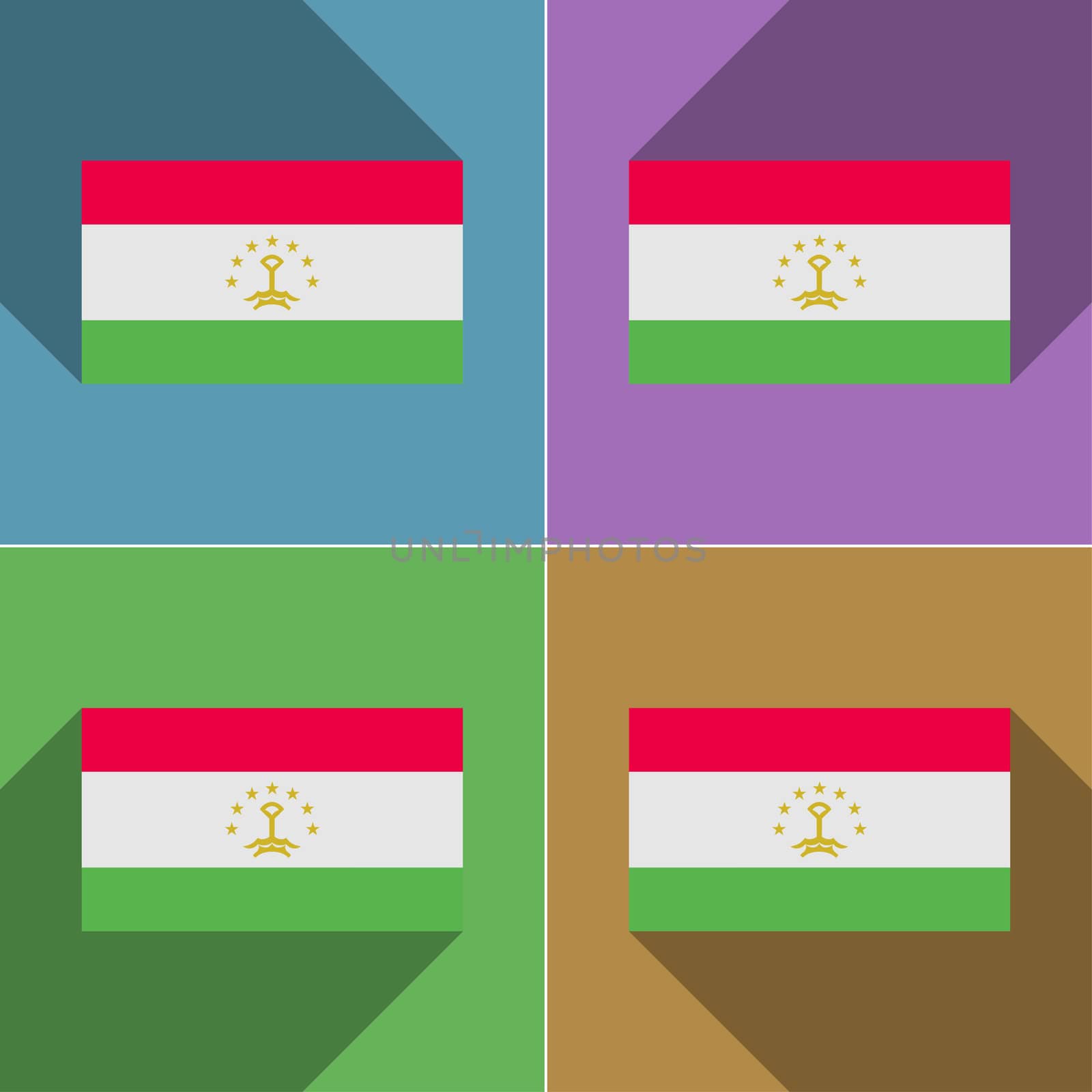 Flags of Tajikistan. Set of colors flat design and long shadows.  illustration
