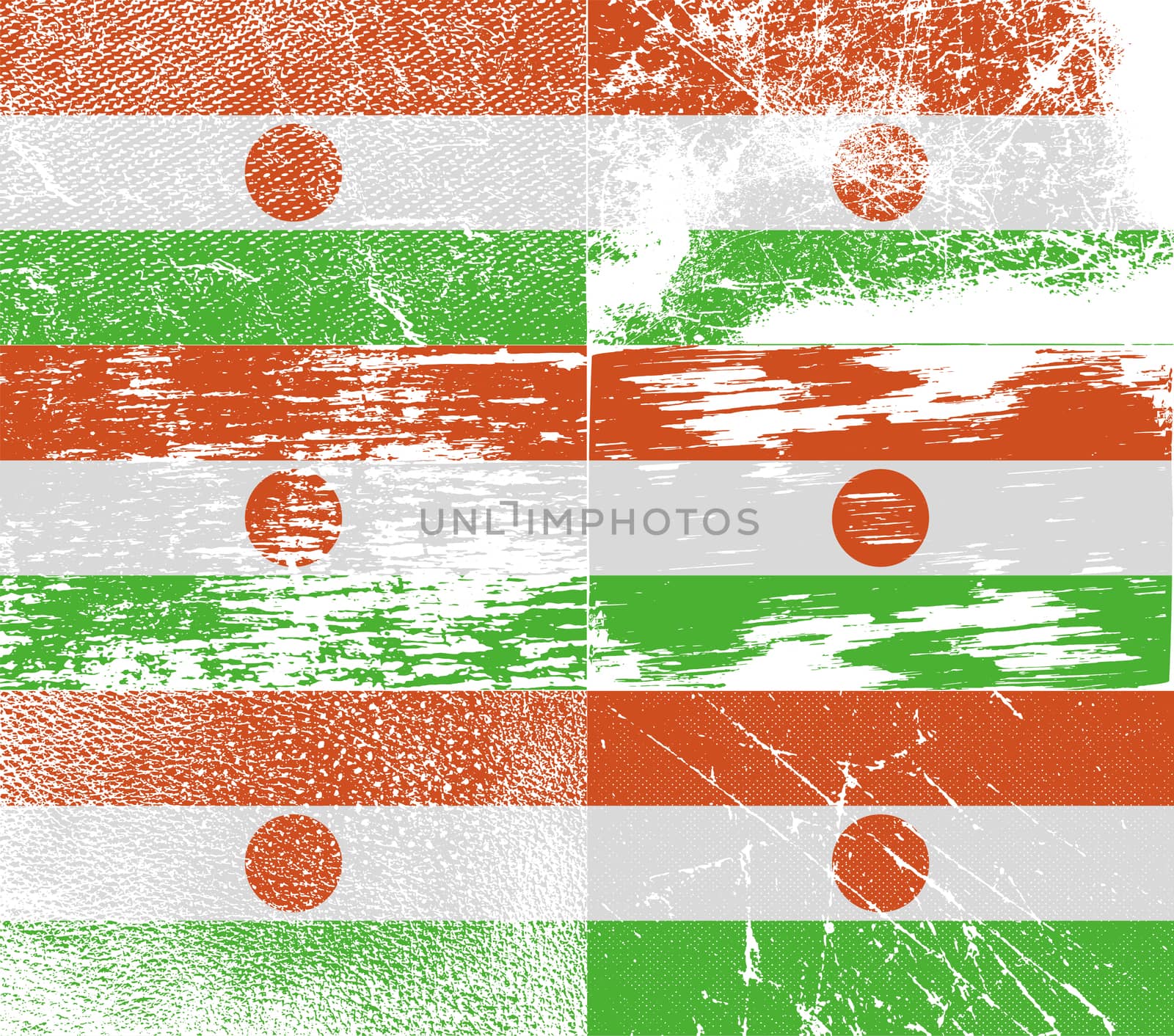 Set of six flags Niger with old texture.  by serhii_lohvyniuk