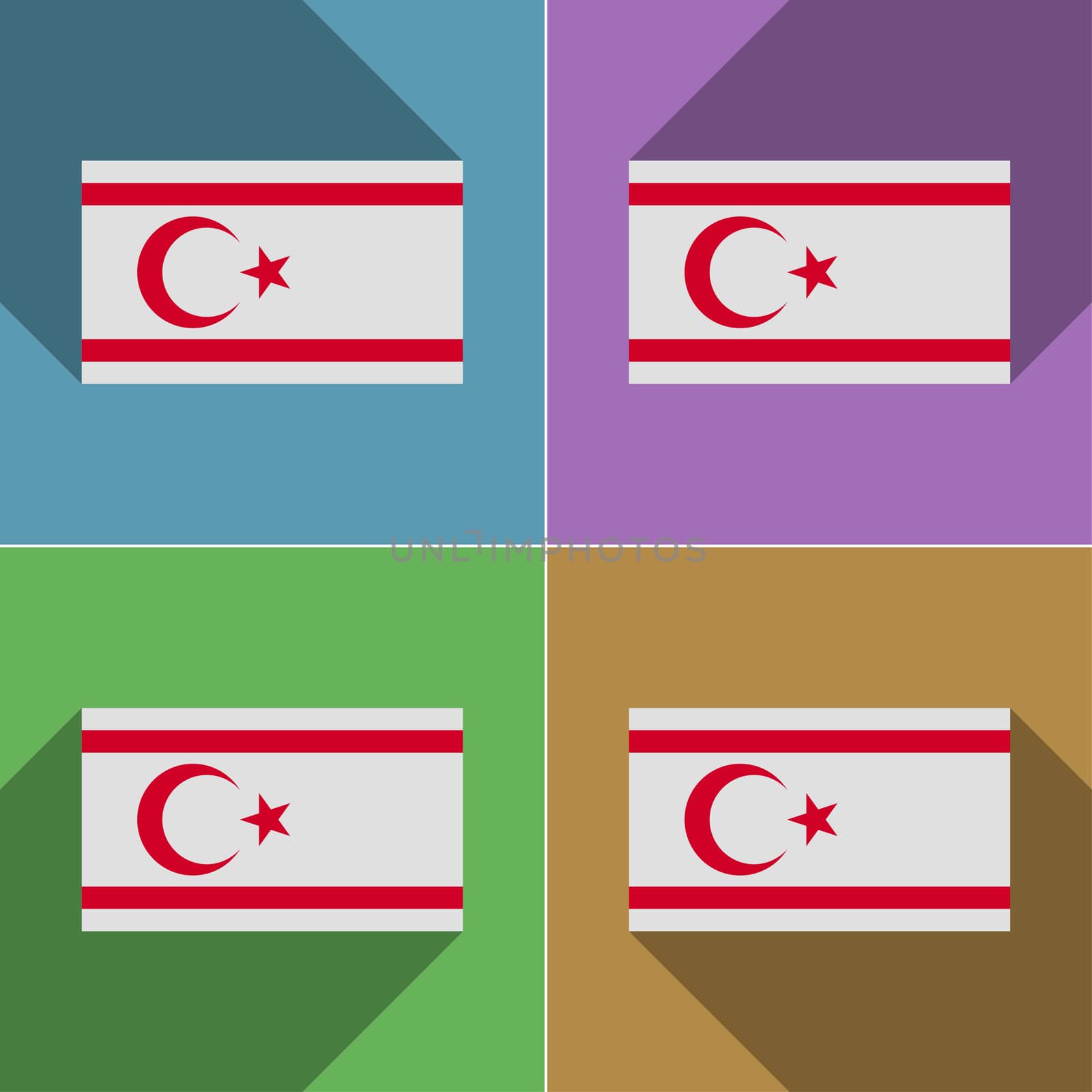 Flags of Turkish Northern Cyprus. Set of colors flat design and long shadows.  illustration