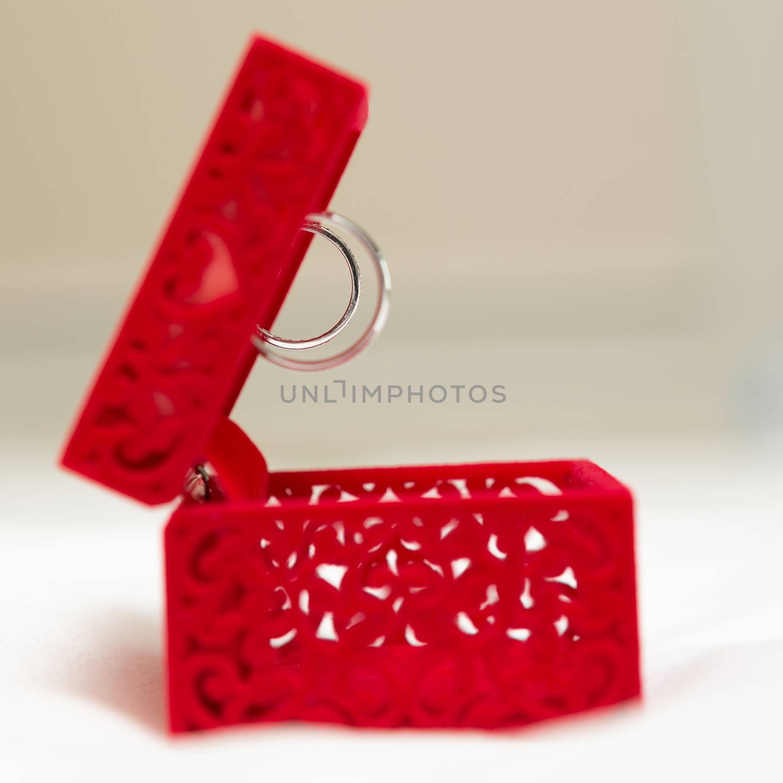 Wedding Ring in Red Velvet Silk Box  by sarymsakov