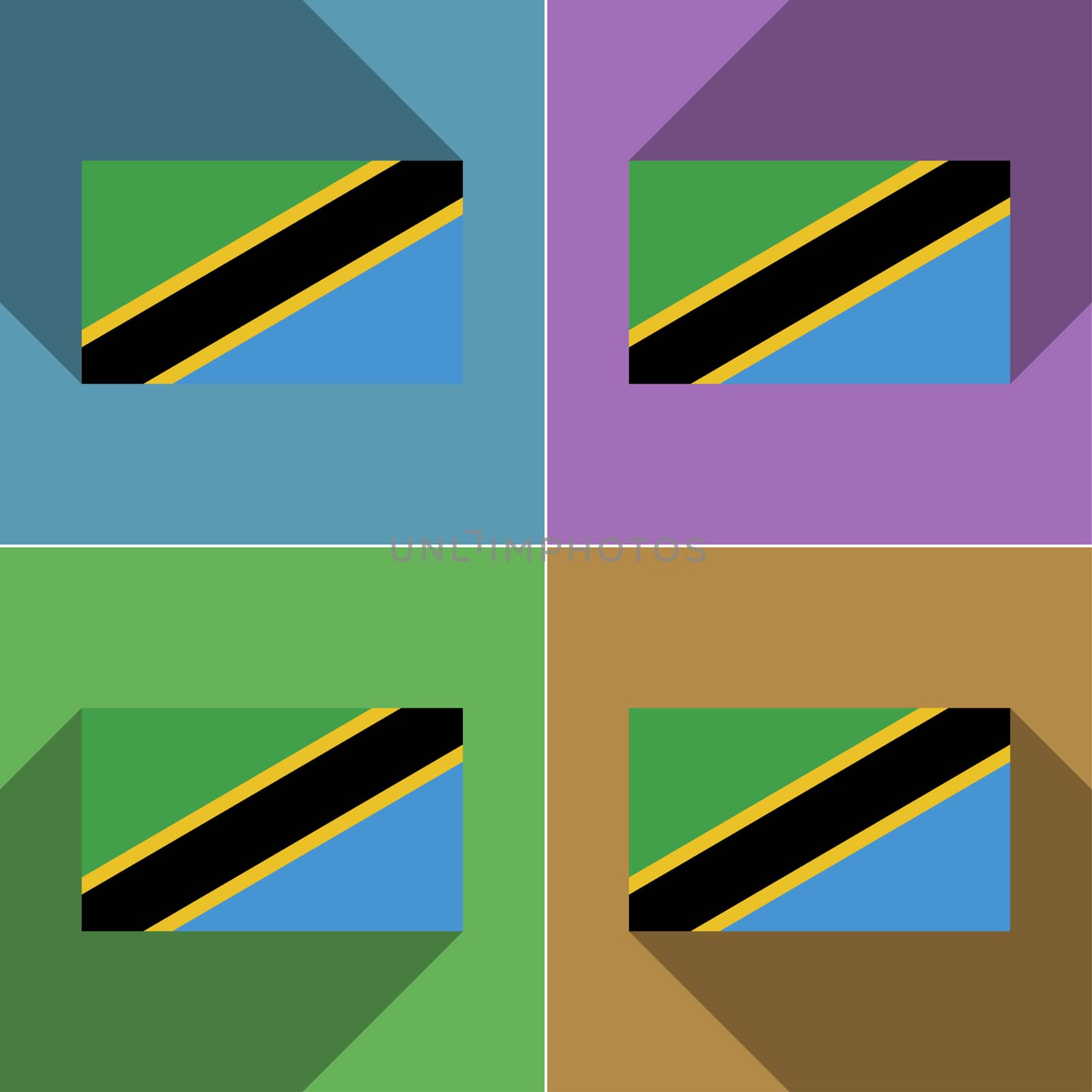 Flags of Tanzania. Set of colors flat design and long shadows.  illustration
