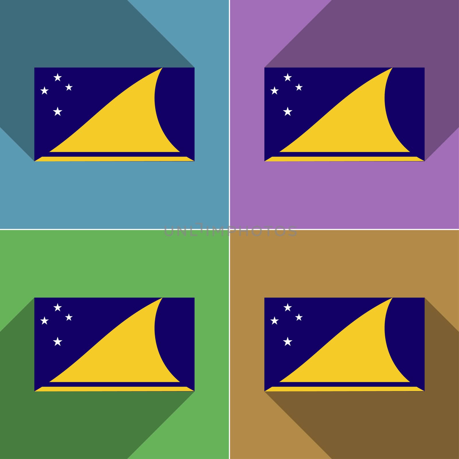 Flags of Tokelau. Set of colors flat design and long shadows.  illustration